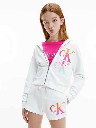 Calvin Klein Ruhák HU196215 | Calvin Klein Organic Cotton Logo Zip Up Lány Kapucnis Pulóver Világos
